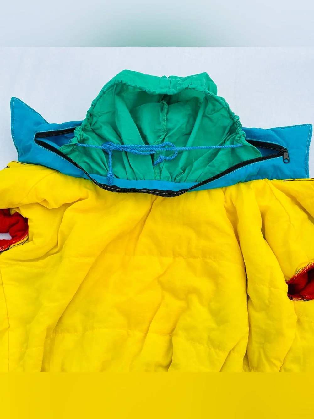 Vtg Pet Puffer Jacket L Dog Ski Coat Hooded 90s Retro Neon Geometric Colorblock